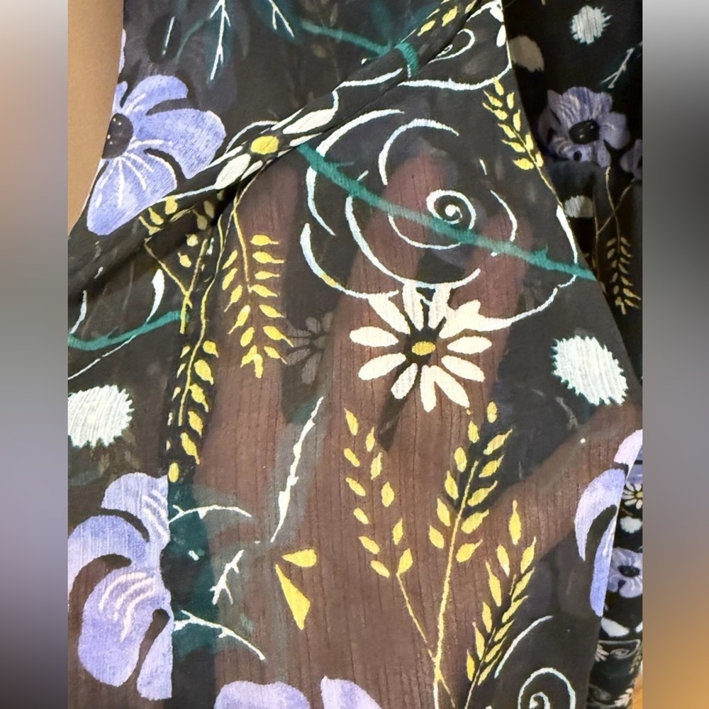 Banana Republic Floral Chiffon Midi Dress Long Sleeve Lined Black Blue XL - Picture 5 of 7